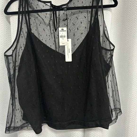 Express NWT Chic Sheer Black Polka Dot Blouse - Picture 2 of 3